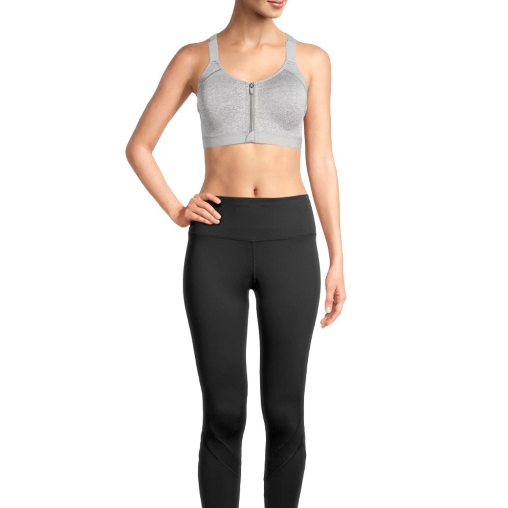 LAYER 8 QUICK DRY SPORTS BRA ZIPPER FRONT ADJUSTABLE STRAP SIZE S HEATHER GREY.